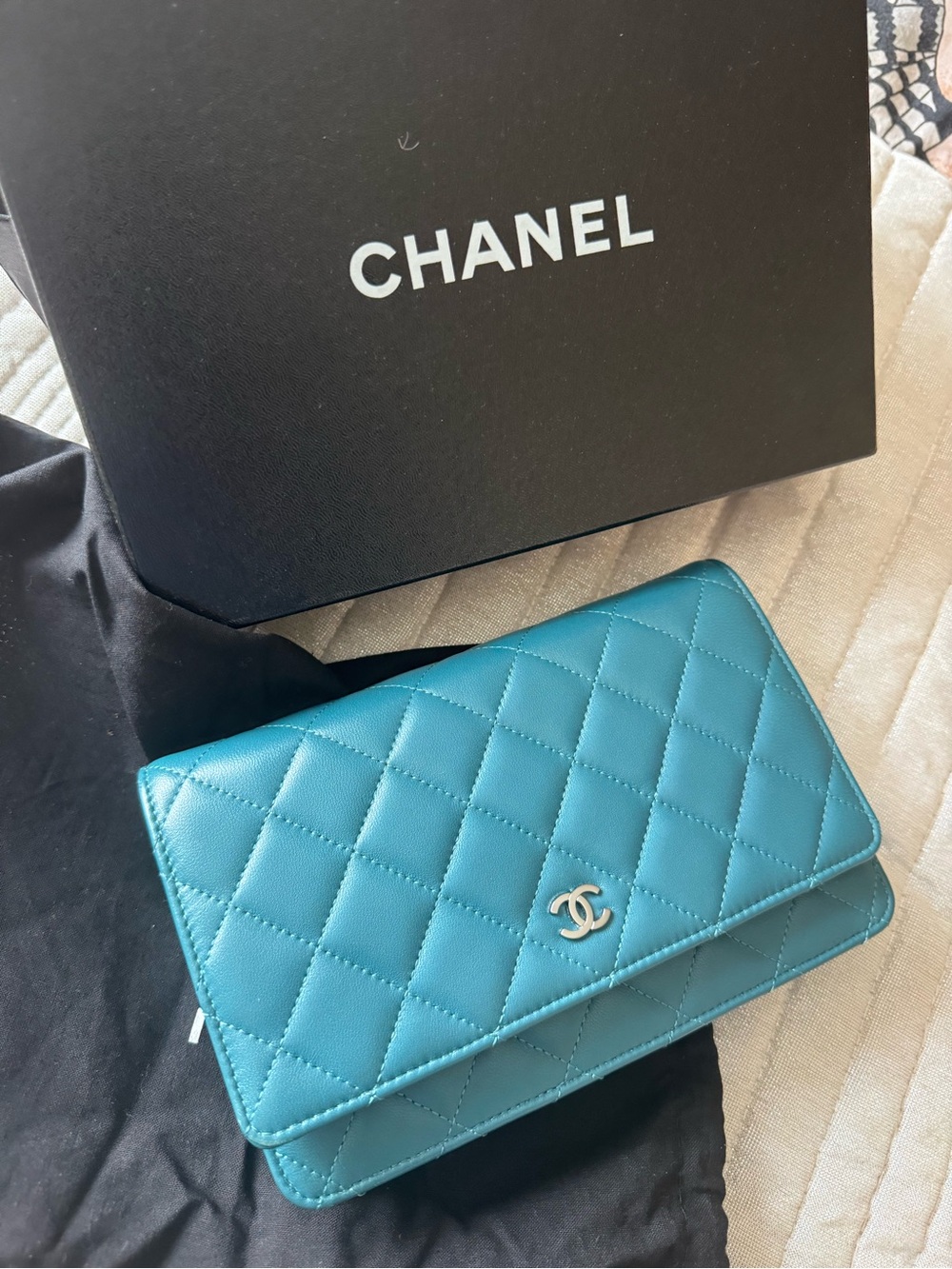CHANEL Teal Quilted Leather Crossbody with Chain Strap - Picture 2 of 5